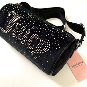 Juicy Couture Rhinestone Velour Barrel Crossbody Bag Black Sparkly Purse NWT
